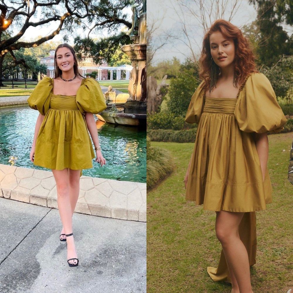 Aje Casabianca Puff Sleeve Bow Mini Dress Olive Green Smock Size AU 10 US 6